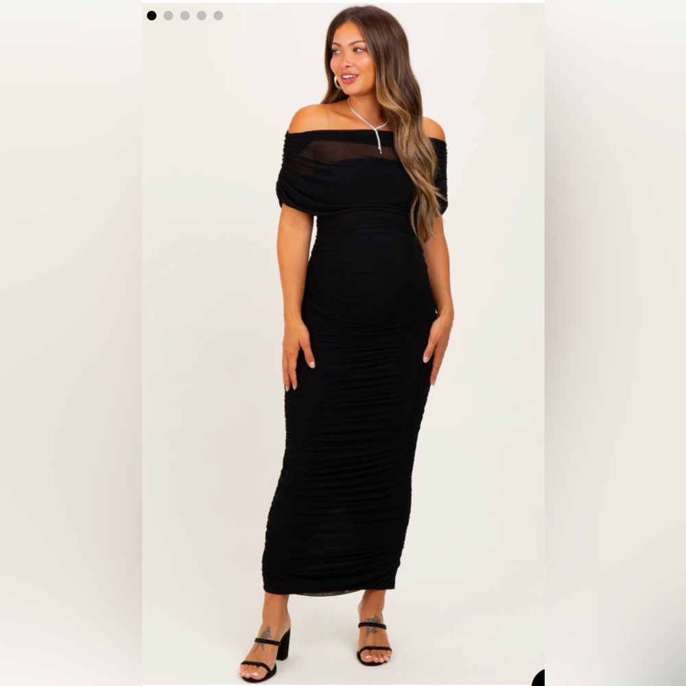 Black Ruched Maxi Evening Dress